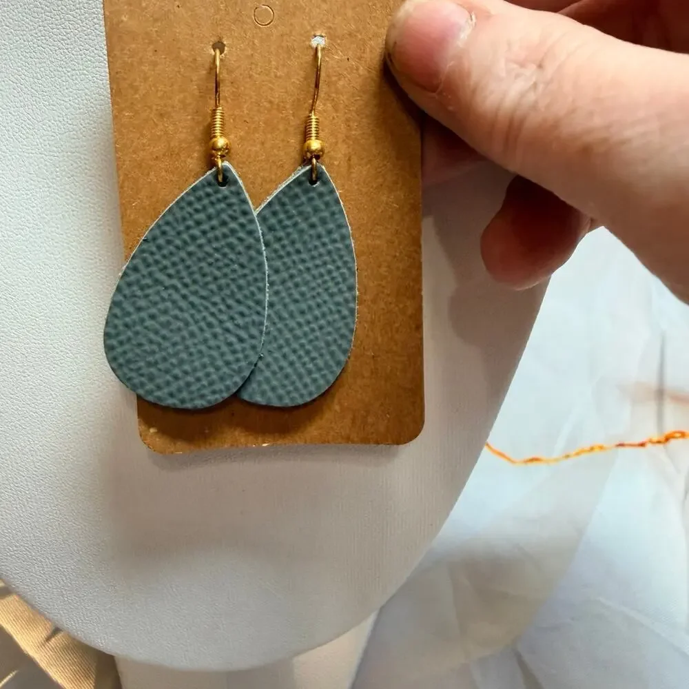 Teardrop Faux Leather Earrings Gray